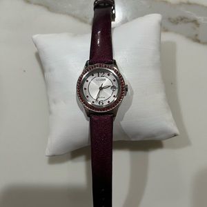 Citizen Silhouette Crystal womens / girls watch in color red/magenta /burgundy